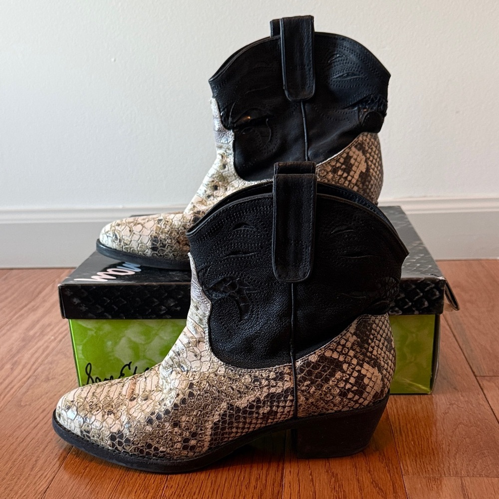 Sam Edelman Snakeskin and Black Ankle Boots